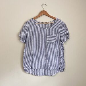 Christian Siriano Linen Blue and White Boxy Blouse